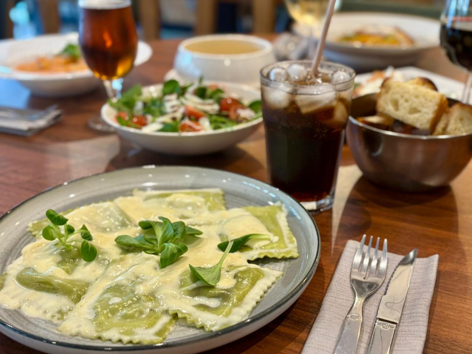 Homemade herb ravioli
